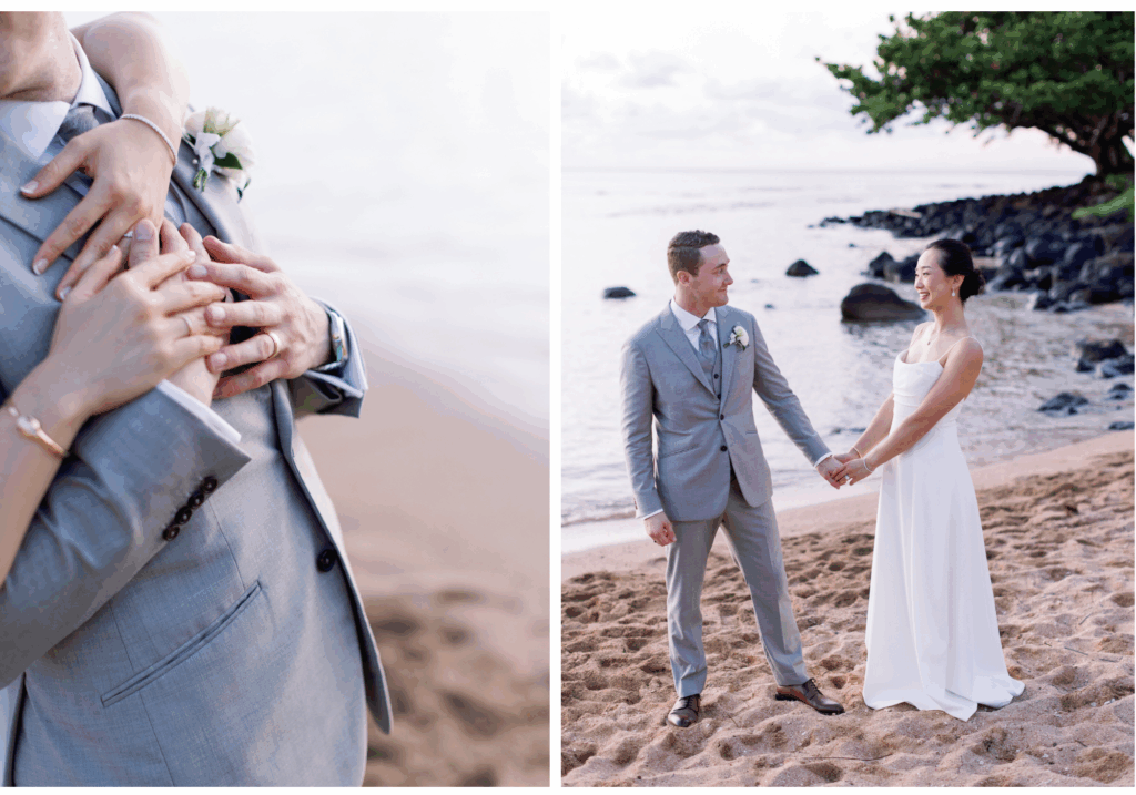 Wedding portraits on beach on Kauai