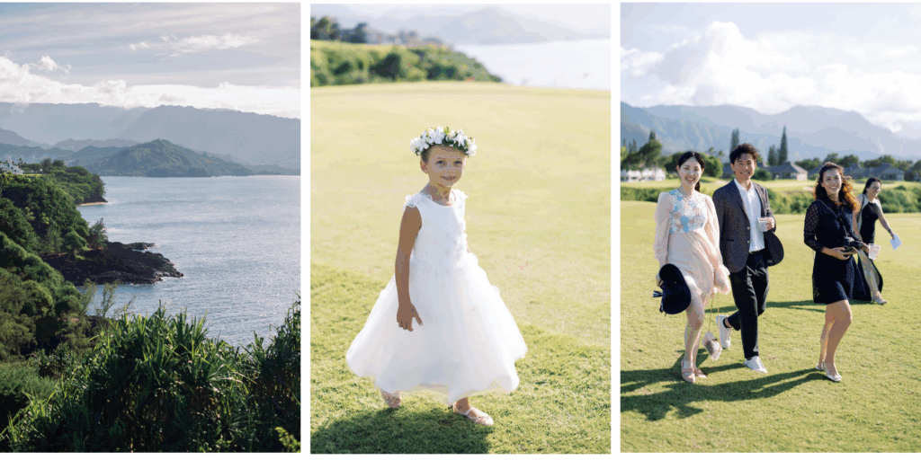 Photos of guests arriving at the wedding.