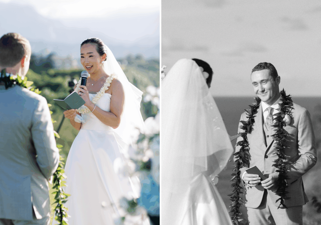 Wedding couple on the cliff in Kauai.