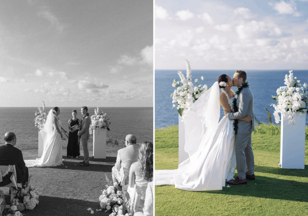 The couples kisses on Kauai.