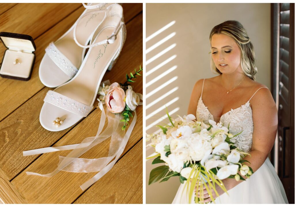 Bride and bridal details of wedding on Kauai.